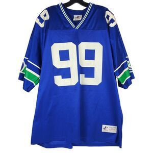 Vintage SEATTLE SEAHAWKS Jersey Adult XL 50-52 Blue BROWN #99 Retro NFL Football